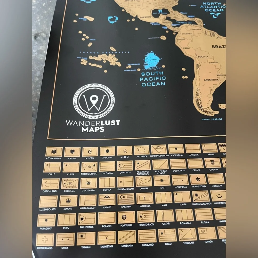 Wanderlust Scratch Off Map of The World & US USA + Scratcher + Stickers NEW NIB